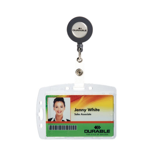 Picture of ID/Security Card Holder Set, Vertical/Horizontal, Reel, Clear, 10/Pack