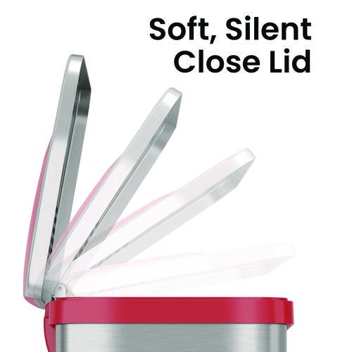 Picture of Step Pedal-Sensor Trash Can, 13 gal, Plastic/Stainless Steel, Silver/Red