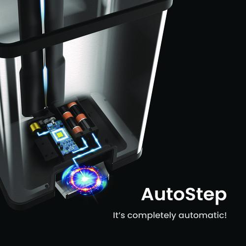 Picture of Step Pedal-Sensor Trash Can, 13 gal, Plastic/Stainless Steel, Silver/Red