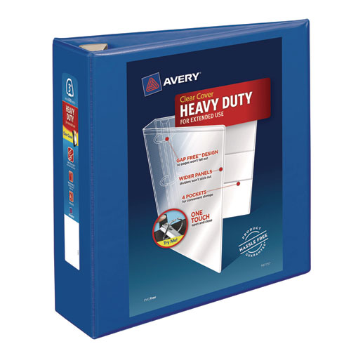 Picture of Heavy-Duty View Binder with DuraHinge and Locking One Touch EZD Rings, 3 Rings, 3" Capacity, 11 x 8.5, Pacific Blue