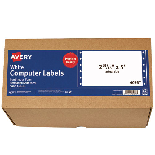 Picture of Dot Matrix Printer Mailing Labels, Pin-Fed Printers, 2.94 x 5, White, 3,000/Box