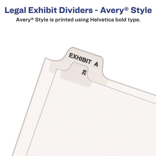 Picture of Preprinted Legal Exhibit Side Tab Index Dividers, Avery Style, 10-Tab, 7, 11 x 8.5, White, 25/Pack