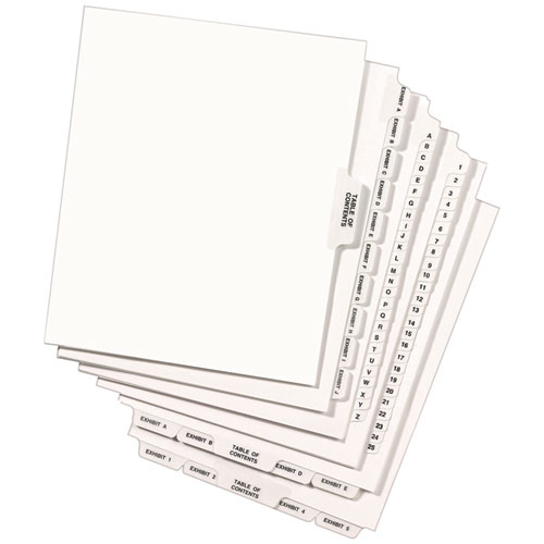 Picture of Preprinted Legal Exhibit Side Tab Index Dividers, Avery Style, 10-Tab, 7, 11 x 8.5, White, 25/Pack