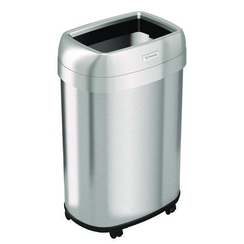 Picture of Open Top Trash Can with Wheels, Oval, 13 gal, Plastic/Stainless Steel, Silver