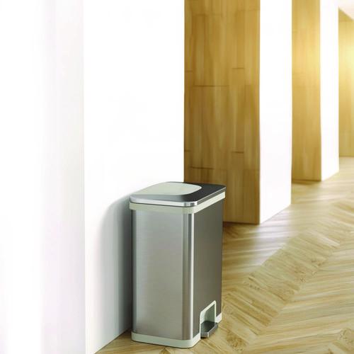 Picture of Step Pedal-Sensor Trash Can, 13 gal, Plastic/Stainless Steel, Silver/White
