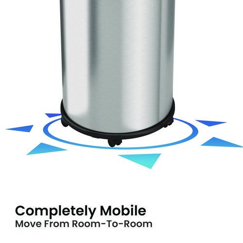 Picture of Open Top Trash Can with Wheels, Round, 16 gal, Plastic/Stainless Steel, Silver