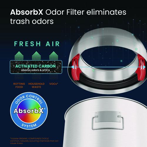 Picture of Open Top Trash Can with Wheels, Round, 16 gal, Plastic/Stainless Steel, Silver