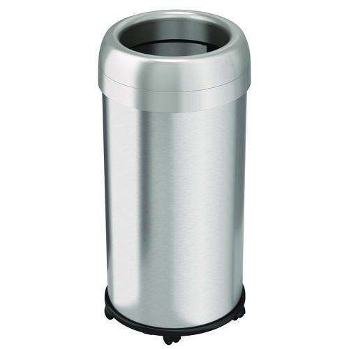 Picture of Open Top Trash Can with Wheels, Round, 16 gal, Plastic/Stainless Steel, Silver