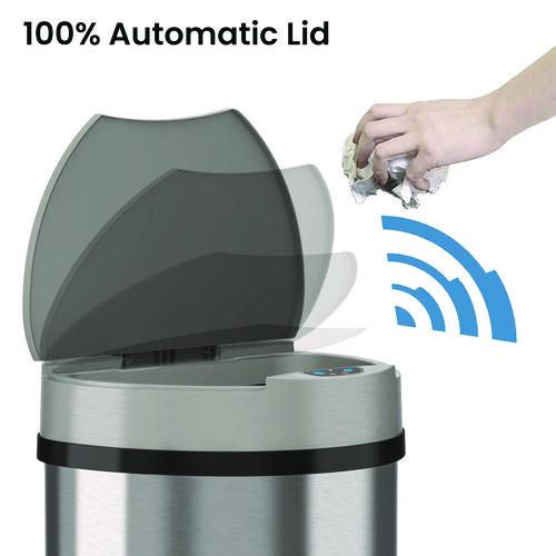 Picture of Sensor Trash Can, Half-Round Cylinder, 13 gal, Plastic/Stainless Steel, Silver