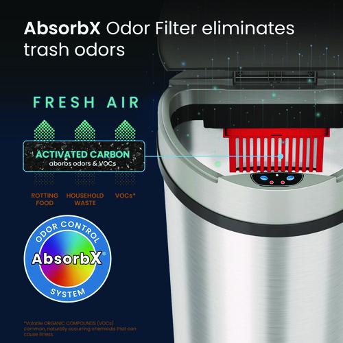 Picture of Sensor Trash Can, Half-Round Cylinder, 13 gal, Plastic/Stainless Steel, Silver