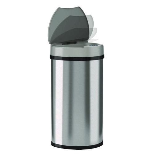 Picture of Sensor Trash Can, Half-Round Cylinder, 13 gal, Plastic/Stainless Steel, Silver