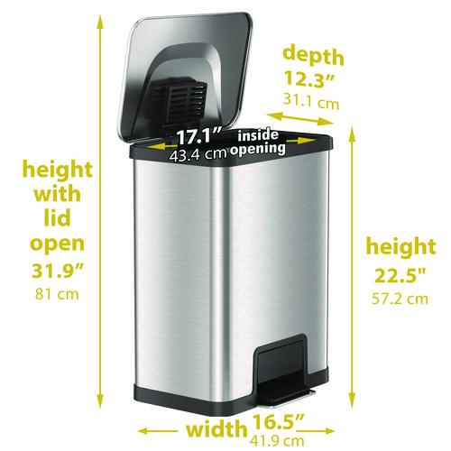 Picture of Step Pedal Trash Can with AirStep Technology, 13 gal, Plastic/Stainless Steel, Silver