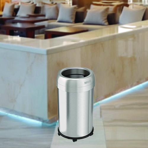 Picture of Open Top Trash Can with Wheels, Round, 13 gal, Plastic/Stainless Steel, Silver