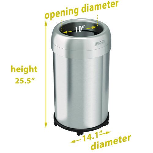 Picture of Open Top Trash Can with Wheels, Round, 13 gal, Plastic/Stainless Steel, Silver
