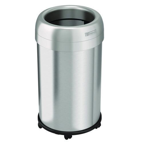 Picture of Open Top Trash Can with Wheels, Round, 13 gal, Plastic/Stainless Steel, Silver