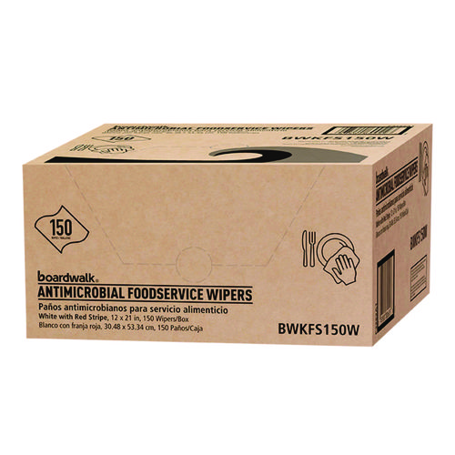 Picture of Antimicrobial Foodservice Wipers, 1-Ply, 12 x 21, Red/White, 150/Carton