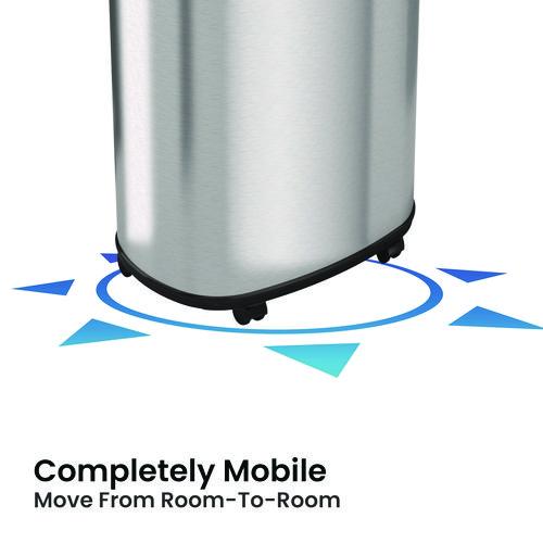 Picture of Open Top Trash Can with Wheels, Oval, 16 gal, Plastic/Stainless Steel, Silver