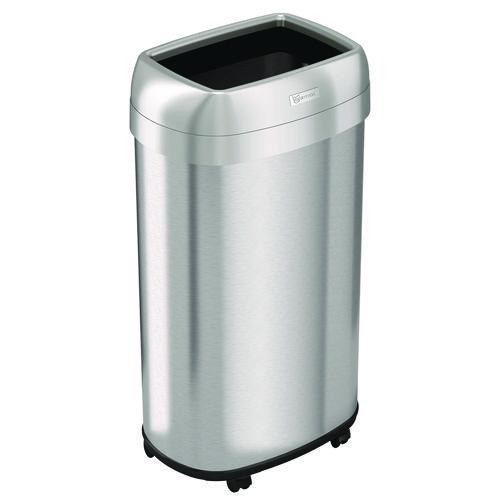 Picture of Open Top Trash Can with Wheels, Oval, 16 gal, Plastic/Stainless Steel, Silver