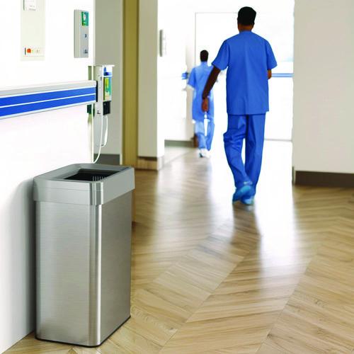 Picture of Open Top Trash Can, Rectangular, 16 gal, Plastic/Stainless Steel, Silver