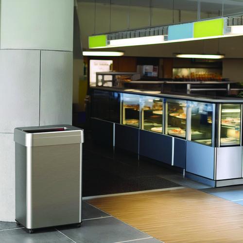 Picture of Open Top Trash Can with Wheels, Rectangular, 16 gal, Plastic/Stainless Steel, Silver