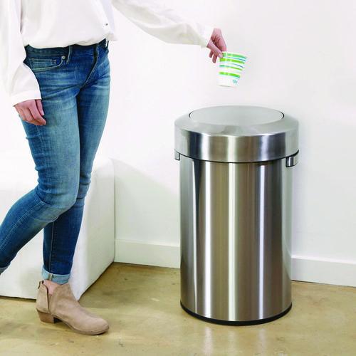 Picture of Swing Top Trash Can, 17 gal, Stainless Steel, Silver
