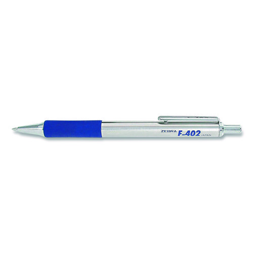 Picture of F-402 Ballpoint Pen, Retractable, Fine 0.7 mm, Blue Ink, Stainless Steel/Blue Barrel