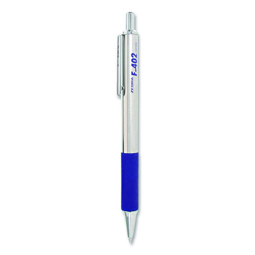 Picture of F-402 Ballpoint Pen, Retractable, Fine 0.7 mm, Blue Ink, Stainless Steel/Blue Barrel