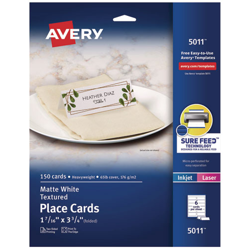 Picture of Small Textured Tent Cards, White, 3.75 x 1.44, 6 Cards/Sheet, 25 Sheets/Pack