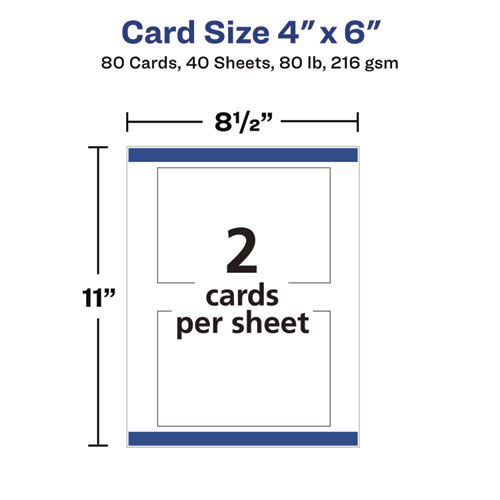 Picture of Printable Postcards, Laser, 80 lb, 4 x 6, Matte White, 80 Cards, 2 Cards/Sheet, 40 Sheets/Box