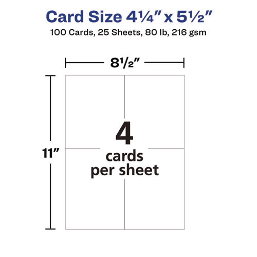 Picture of Printable Postcards, Inkjet/Laser, 74 lb, 4.25 x 5.5, Ivory, 100 Cards, 4 Cards/Sheet, 25 Sheets/Box