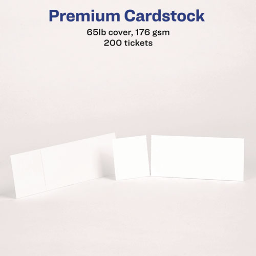 Picture of Printable Tickets w/Tear-Away Stubs, 97 Bright, 65 lb Cover Weight, 8.5 x 11, White, 10 Tickets/Sheet, 20 Sheets/Pack