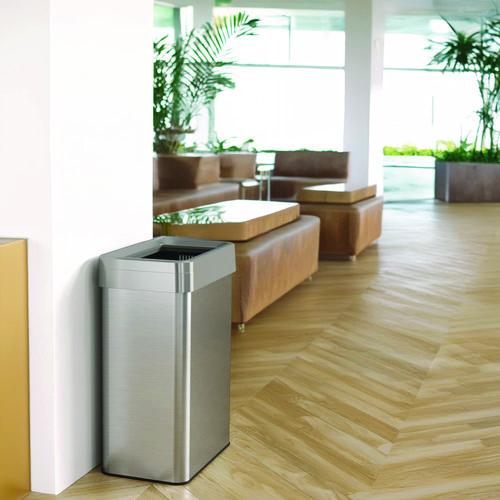 Picture of Open Top Trash Can, Rectangular, 18 gal, Plastic/Stainless Steel, Silver