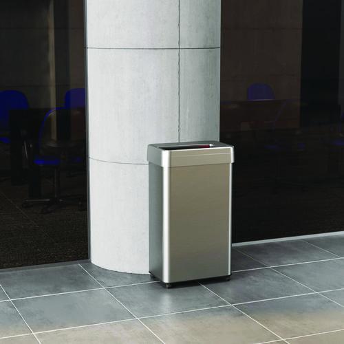 Picture of Open Top Trash Can with Wheels, 18 gal, Plastic Stainless Steel, Silver