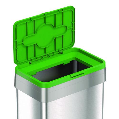 Picture of Open Top Compost Bin with Wheels and Color-Coded Lid, 21 gal, Plastic/Stainless Steel, Silver/Green