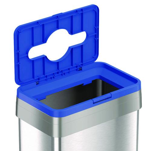 Picture of Open Top Recycling Bin with Wheels and Color-Coded Lid, 21 gal, Plastic/Stainless Steel, Silver/Blue