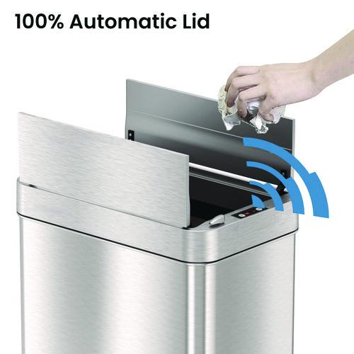 Picture of Wings Lid Sensor Trash Can, 18 gal, Plastic/Stainless Steel, Silver