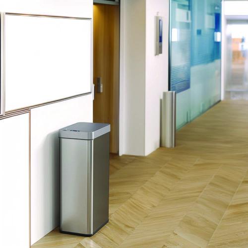 Picture of Wings Lid Sensor Trash Can, 18 gal, Plastic/Stainless Steel, Silver
