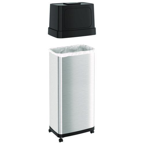 Picture of Dual Push Door Trash Can, 24 gal, Stainless Steel, Silver/Black