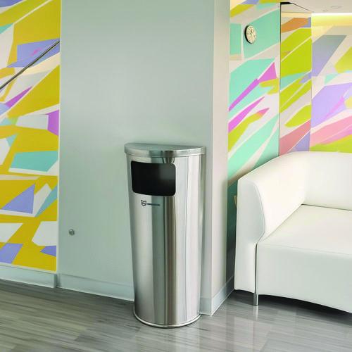 Picture of Side-Entry Trash Can with Wall Mount, 9 gal, Stainless Steel, Silver