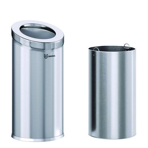 Picture of Beveled Open Top Trash Can, 15 gal, Stainless Steel, Silver