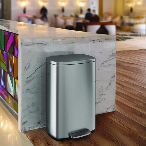 Picture of Step Pedal Trash Can, 13 gal, Plastic/Stainless Steel, Silver
