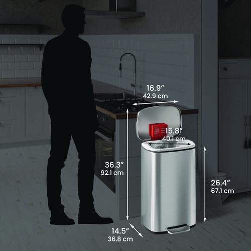Picture of Step Pedal Trash Can, 13 gal, Plastic/Stainless Steel, Silver