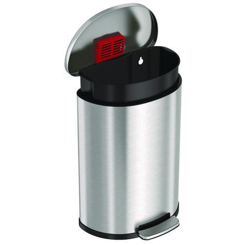 Picture of Fire-Resistant Step Pedal Trash Can, 13 gal, Plastic/Stainless Steel, Silver
