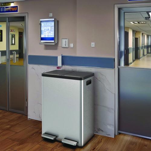 Picture of Fire-Resistant Step Pedal Trash Can and Recycle Bin, 16 gal, Plastic/Stainless Steel, Silver