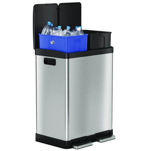 Picture of Fire-Resistant Step Pedal Trash Can and Recycle Bin, 16 gal, Plastic/Stainless Steel, Silver