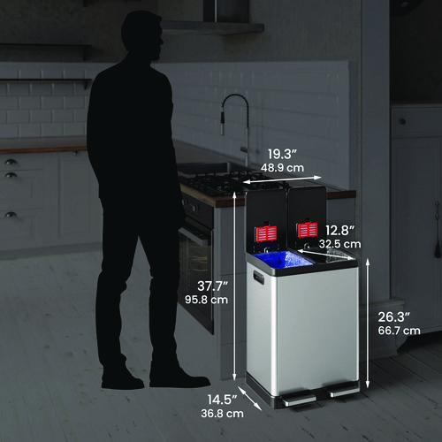 Picture of Fire-Resistant Step Pedal Trash Can and Recycle Bin, 16 gal, Plastic/Stainless Steel, Silver