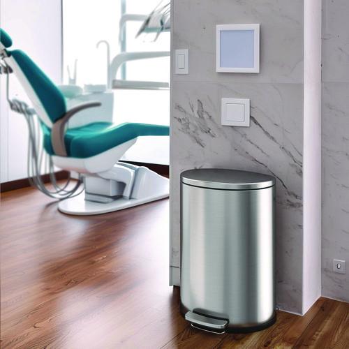 Picture of Step Pedal Trash Can, 13 gal, Half-Round Plastic/Stainless Steel, Silver