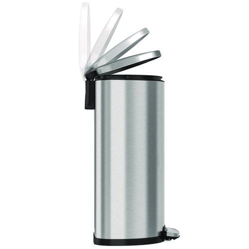 Picture of Step Pedal Trash Can, 13 gal, Half-Round Plastic/Stainless Steel, Silver