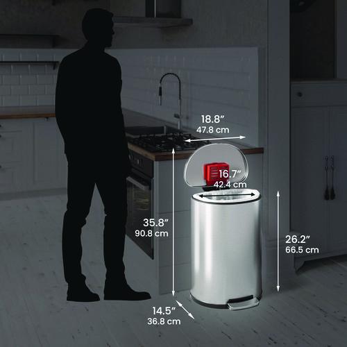 Picture of Step Pedal Trash Can, 13 gal, Half-Round Plastic/Stainless Steel, Silver