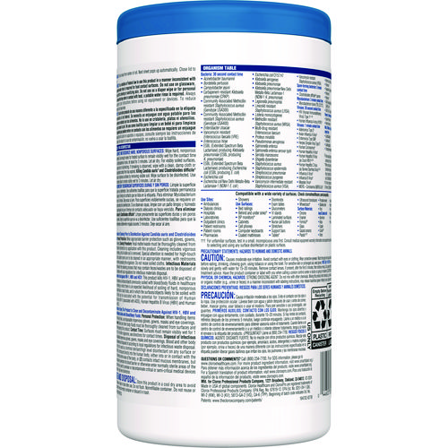 Picture of Bleach Germicidal Wipes, 1-Ply, 6.75 x 9, Unscented, White, 70/Canister, 6 Canisters/Carton